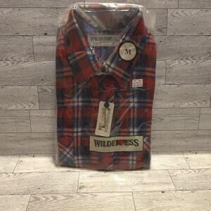 Vintage Men’s Wilderness Blue Flannel Button Up Shirt Medium 100% Cotton